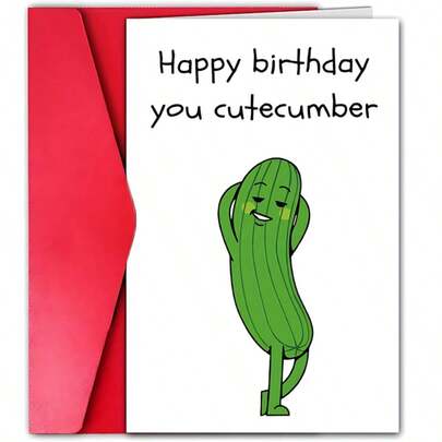 1 pieza Tarjeta de cumpleaños con pepino, Tarjeta de cumpleaños cálida para amigos, Regalo de cumpleaños, Regalo inusual, Tarjeta de celebración, Tarjeta de vacaciones, Tarjeta de regalo, Tarjeta de felicitación con diseño de dibujos animados creativos, El mejor regalo de cumpleaños para un hombre