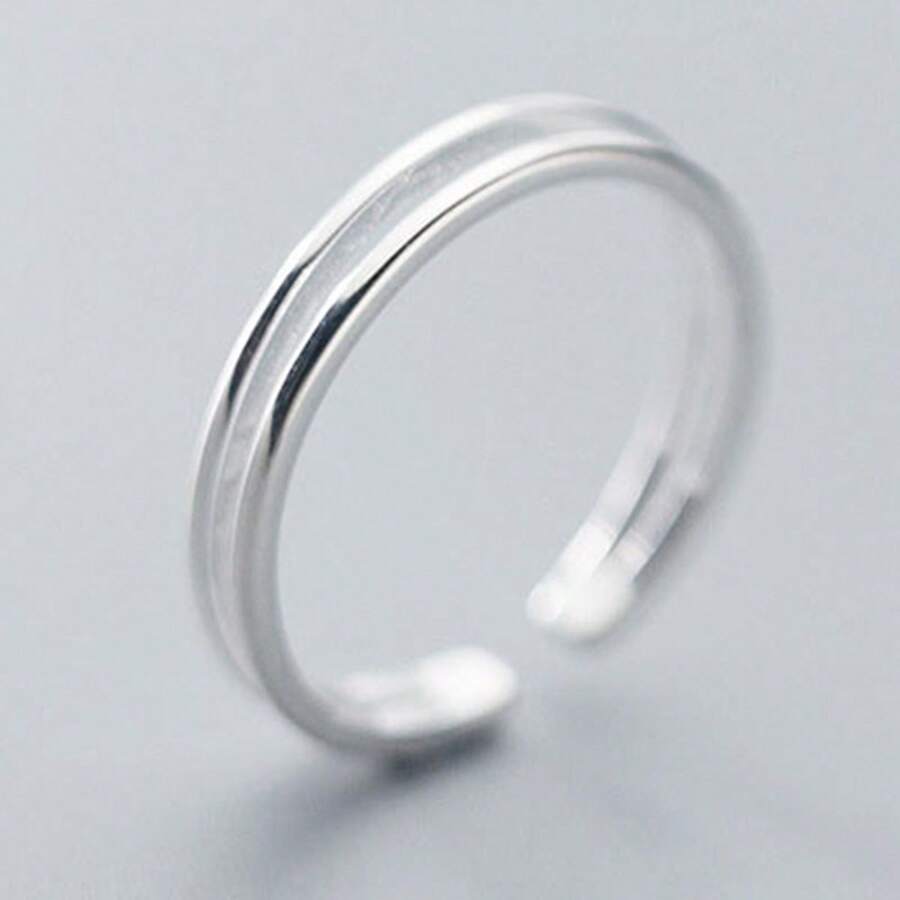 HuooNew 1 Piece Of 925 Sterling Silver Double-Layer Line Open Ring With Adjustable Tail Ring For Men And Women As A Gift - Silver - View 1