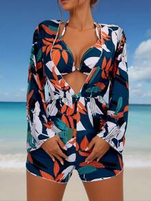 High Stretch Women Bikini Sets Tummy Control Swimsuit Push Up Underwire Top High Waisted Bottom Bathing Suit Quick Dry UV Protection Swimwear For Beach Holiday Surfing Yoga - 寶藍色 - 查看 8