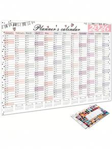 2026年挂历计划本 - 2026年全年日历视图，展开尺寸：29.2 x 20.7英寸/74.2 x 52.5厘米，2026年挂历计划本，家庭管理，学习用品，时尚计划本，简约设计，耐用纸张，书写流畅，月度计划，规划工具，家居收纳，办公用品 - 多色 - 查看 1