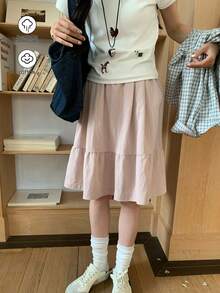 日系休闲黑色A字裙，带口袋，简约设计，显年轻。 - 粉色 - 查看 4