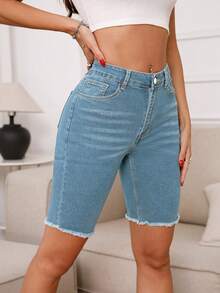 Women's Fashionable Elastic Denim Shorts - Easily Create Stylish And Versatile Daily Looks Summer Casual - Light Wash - View 8