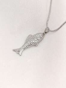 1件钛钢极简鱼形吊坠项链，时尚设计，百搭日常佩戴，夏季海滩风，价格实惠 - 魚 - 查看 5