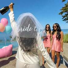 1pc Bride To Be Sash And Veil, Bachelorette Party Accessories, Bridal Shower Gift - White - View 8