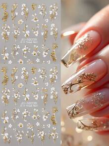 1/2pcs White Daisy & Golden Leaf Glitter Nail Stickers - Multicolor - View 10