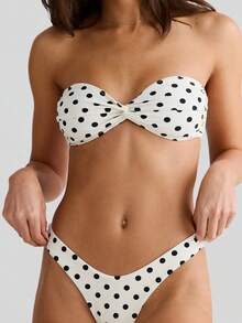 Womens Bandeau Bikini Sets Strapless Two Piece Swimsuit Y2K High Cut Cheeky Swimsuit Teen Girls Twisted Ruched Bathing Suit - trắng - Xem 2