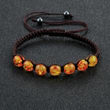 1 pieza de pulsera tejida a mano con cuentas de imitación de ámbar de 8 mm ajustable, brazalete sencillo y de moda - Multicolor - Ver 5