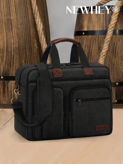 NEWHEY 15.6英寸男士笔记本电脑包，帆布斜挎公文包，防水手提电脑包，适合工作和大学使用。
