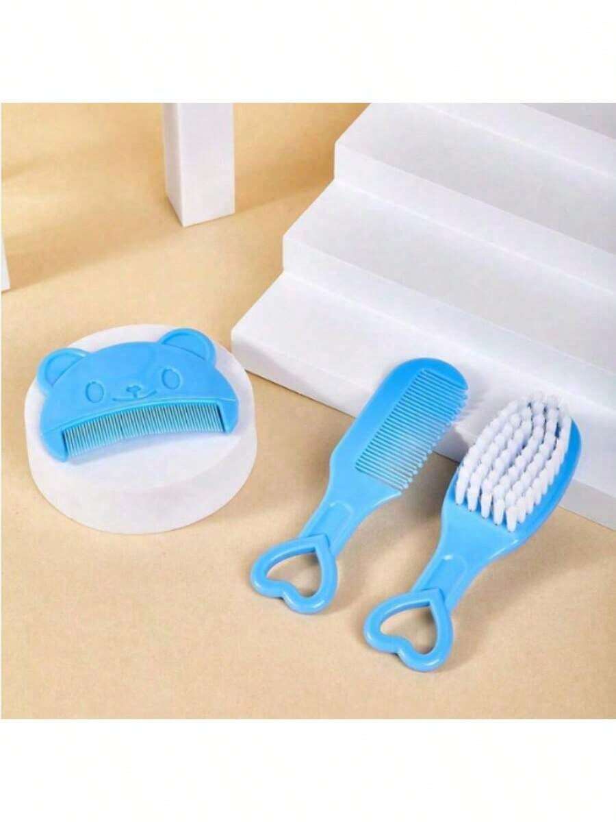 3pcs Newborn Baby Safety Brush Set, Infant Head Care MassageBrush Set, Baby Bathing Brush Set, Toddler Comb Set(Blue, Pink,White) - Multicolor - View 1