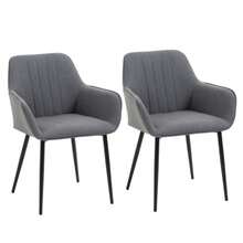 Set Of 2 Dining Chairs. Comfortable Chairs With Breathable Linen Upholstery. Backrest And Armrests. Metal Legs. Dark Grey. 59.5 X 56.5 X 81 Cm - Grey - View 9
