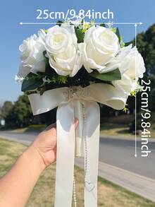 Bó hoa cưới cho cô dâu, hoa cưới màu trắng cho cô dâu và phù dâu với ruy băng lụa và đá quý, hoa hồng nhân tạo để tung trong lễ cưới. - Nhiều màu - Xem 5