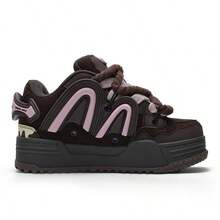 Q-AND  Women's Casual Sneakers, Outdoor Skateboard Shoes, Women's Thick-Soled Skateboard Shoes | Low-Top Shock Absorption, Thick Shoelaces With Waffle Soles | Breathable Casual Sneakers | Fashion Sneakers | Must-Have For Outdoor Street Travel - 黑深林棕 - 查看 5