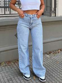 Women's Casual Washed Loose Straight Leg Jeans - Light Wash - View 3