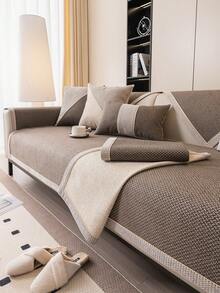 1pc Linen-Like Sofa Cushion Cover, High Grammage, Thick , Modern Minimalist Style. Machine Washable, Pet-Friendly, Anti-Slip Particles. Suitable For Living Room, Bedroom, Office Multi-Purpose Sofa Pad - Coffee Brown - View 1