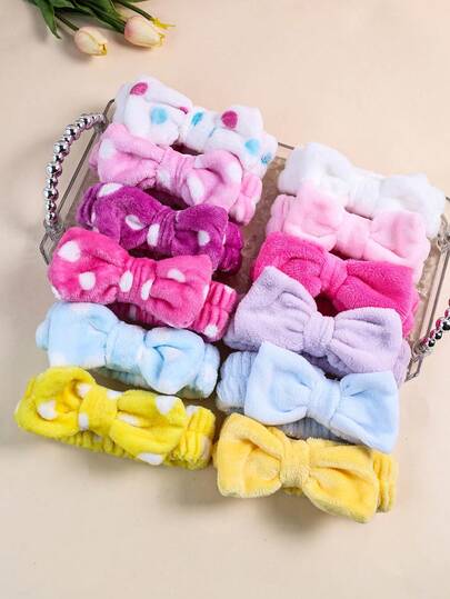 12 piezas Diademas de maquillaje para niñas con moño desmontable, diademas de spa con estampados de leopardo, lunares y rayas para lavarse la cara, regalos lindos para cestas de fiesta de adolescentes, accesorios para el cabello para el cuidado de la piel de uso diario