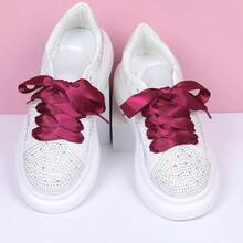 Flat Colorful Satin Shoelaces, 3/ 4inch Width, Women's/Girls' Shoelaces, White, 47inch (120) Cm: Clothing, Shoes, And Jewelry - 絲帶酒紅色 - 查看 3