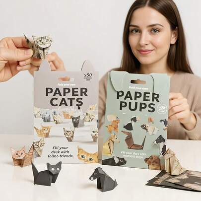 50pcs Foldable Paper Cat Desktop Decor, Suitable For Office Party Gifts, Christmas Decorations, Cat Lover Gifts, Holiday Decor, Fun Desktop Ornaments, Handmade Style, Stackable Cat Decorations, Office Staff, Party Planning