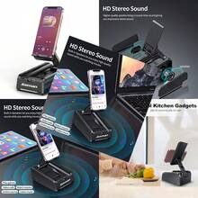 Jteman Soporte para teléfono con altavoz Bluetooth soporte para teléfono de escritorio con altavoz para un sonido más claro y estéreo soporte portátil para teléfono altavoz Bluetooth inalámbrico para iPhone  y más - negro - Ver 3