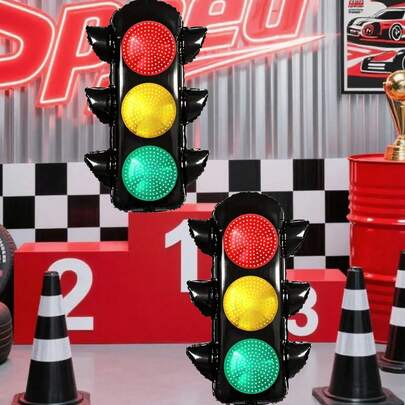 2pcs Large Red & Green Traffic Light Shaped Balloons, Suitable For Birthday Party, Racing Theme Party, Event Decoration