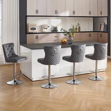 Velvet Bar Stools Set Of 2, Height Adjustable Breakfast Bar Stool, Counter Modern High Chair With Lion Knocker, Suitable For Bars Kitchens And Breakfast Counters, Grey - Dark Grey - View 10