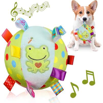 Interactive Ball Toy With Bell For Dog Training & Stress Relief, Plush Handle Chew Toy For Pets, Squeaky Plush Dog Toy Ball, Interesting Interactive Pet Toy With Bell, Chew Toy For Dental Cleaning, Suitable For Small & Large Dogs, Puppies, Kittens