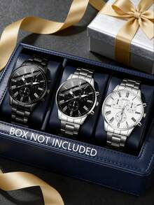 这款四件套腕表套装包含一块多功能石英表、一条黑色链式手链、一条银色项链和一枚男士戒指。时尚的套装采用全黑设计，搭配金属链条元素，散发出酷炫时尚的魅力。适合各种场合，例如圣诞派对、新年聚会和日常出行。 - 黑色 - 查看 4