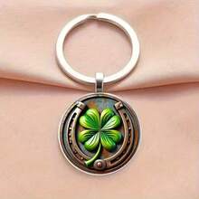 2D Flat Men's Metal Car Pendant And Home Decor - Clover Lucky Charm And Horseshoe, Sturdy Metal Keychain, Ideal For St. Patrick's Day, Birthday, Christmas Gifts - Green Metal Irish Good Luck Symbol - Car Desktop Decor, Fashionable Accessory Gifts For Mother, Father, Graduation, And Teacher - Multicolor - View 1