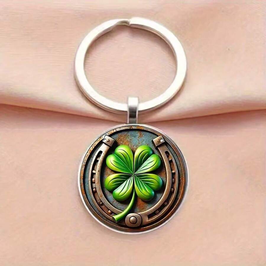 2D Flat Men's Metal Car Pendant And Home Decor - Clover Lucky Charm And Horseshoe, Sturdy Metal Keychain, Ideal For St. Patrick's Day, Birthday, Christmas Gifts - Green Metal Irish Good Luck Symbol - Car Desktop Decor, Fashionable Accessory Gifts For Mother, Father, Graduation, And Teacher - Multicolor - View 1