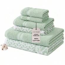 Trefoil Filigree 6Piece Reversible Yarn Dyed Jacquard Towel Set Bath Towels, Hand Towels, Amp Washcloths Super Absorbent Amp Quick Dry 100 Combed Cotton - Standard Case - View 1