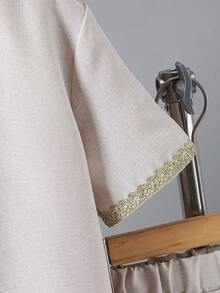 2pcs/Set Boys' Casual Outfit, Fashionable & Versatile Short Sleeve Tee And Shorts, Comfortable Summer Wear, Suitable For 8-12 Years Old Boys, Ideal For Daily And Outdoor Wear, Perfect Choice For Ramadan - Beige - View 4