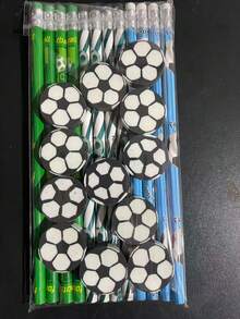 Bộ 12 bút chì thể thao kèm tẩy hình quả bóng đá, bút chì hình quả bóng đá có tẩy hình cầu, đồ dùng văn phòng phẩm chủ đề thể thao - Bút chì gỗ, thích hợp làm quà tặng sinh nhật theo chủ đề (Màu ngẫu nhiên) - màu xanh lá - Xem 12