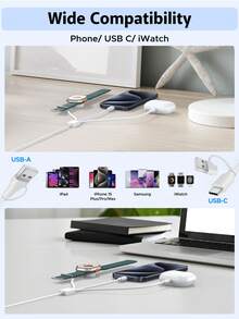 三合一 USB A/Type-C 充电器及多功能快充线。兼容 Ultra/SE/11/10/9/8/7/6/5/4/3/2/1 系列。适用于 17/16/15/14/13/12/11。 - 白色 - 查看 6