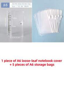 1 chiếc bao bảo vệ bằng nhựa PVC dẻo trong suốt, có thể tái sử dụng, phù hợp với sổ tay và bìa đựng tài liệu khổ A5/A6/A7, 6 lỗ, thích hợp cho trường học và văn phòng, mùa tựu trường. - Trong sáng - Xem 15