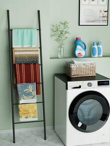 1Pc Black 6-Tier Freestanding Blanket Ladder Rack, Wall-Mounted Iron Utility Rack,Dual-Function Towel Rack And Clothing Rack, Durable Iron Construction, Easy Assembly - Multicolor - View 5