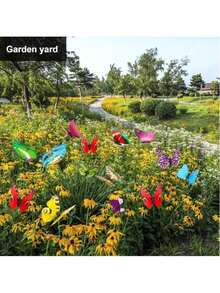 5/10/30/50 piezas Decoraciones de mariposa, estacas de mariposa oscilantes DIY creativas de PVC resistente al agua, estacas de jardín de mariposas simuladas, con varillas de resorte adecuadas para interiores/exteriores, decoración de Navidad en el patio - Multicolor - Ver 7