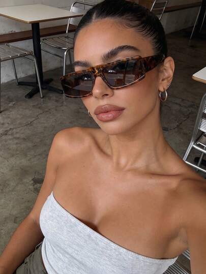 Y2K Leopard Print Rectangular Small Frame Fashion Fashion Glasses For Women, Plastic Street Style Outdoor Travel Beach Casual Decoration Daily Wear, Summer