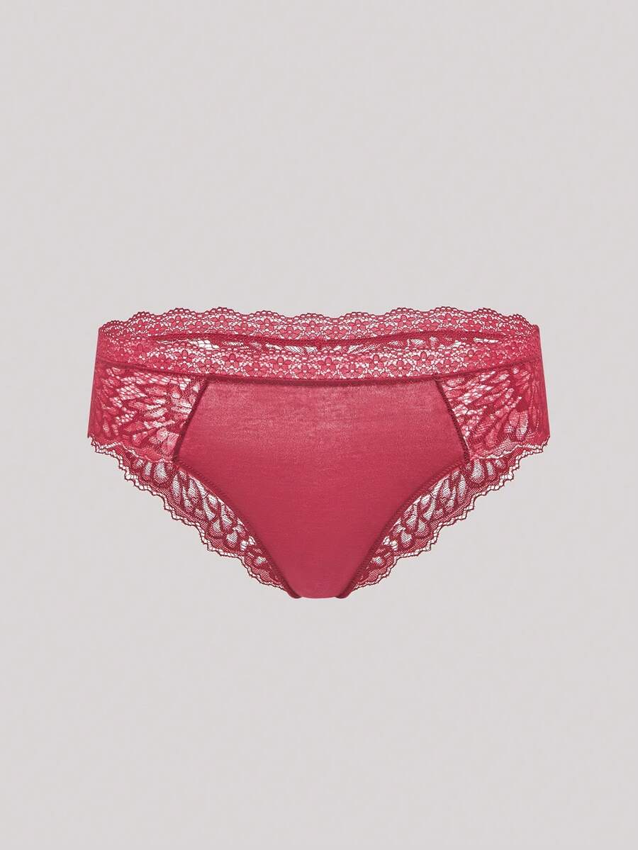 Hourtrue Women's Red Christmas & New Year Lace Pattern Patchwork Comfortable Sexy Briefs - Red - View 1