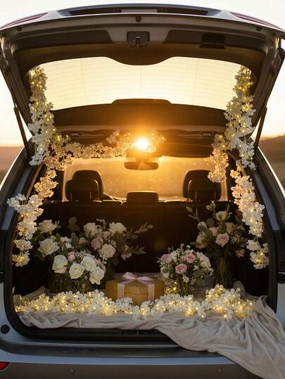 2/1pc 6.5ft Cherry Blossom String Lights, Quick Delivery, Suitable For Room Wall, Party, Christmas Decoration, White Flower Wreath, Car Trunk Decoration, Fireplace Mantels, Wedding Party, Spring Indoor And Outdoor Decorations, Home Decor, Room Decor, Artificial Plants, Artificial Flowers. (Product Comes With Empty Battery Box. If You Want To Light Up The String Lights, You Need To Prepare 2 AA Batteries Yourself.)