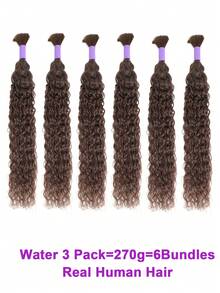 Chocolate Braiding Hair For Boho Braids Water Wave 4# Bulk Human Hair For Braiding No Weft Wet And Wavy Curly Human Hair Extensions 2 Bundles/Pack 90g