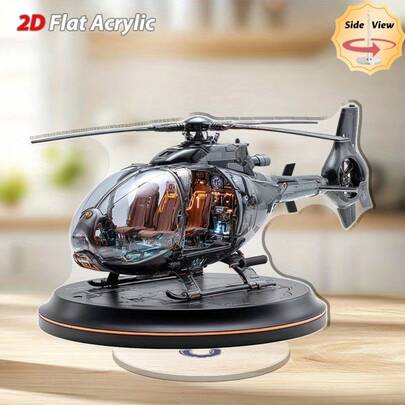 2D Flat - 1pc 2D Flat Rotating Acrylic Helicopter Model Desktop Decor - Vintage Black Design, Suitable For Home Office, Leisure Space Or Durable Indoor/Outdoor Use, Indoor Outdoor Decor | Modern Desktop Decor | Acrylic Valentine's Day, Carnival, Ramadan, Easter, Wedding, Gift