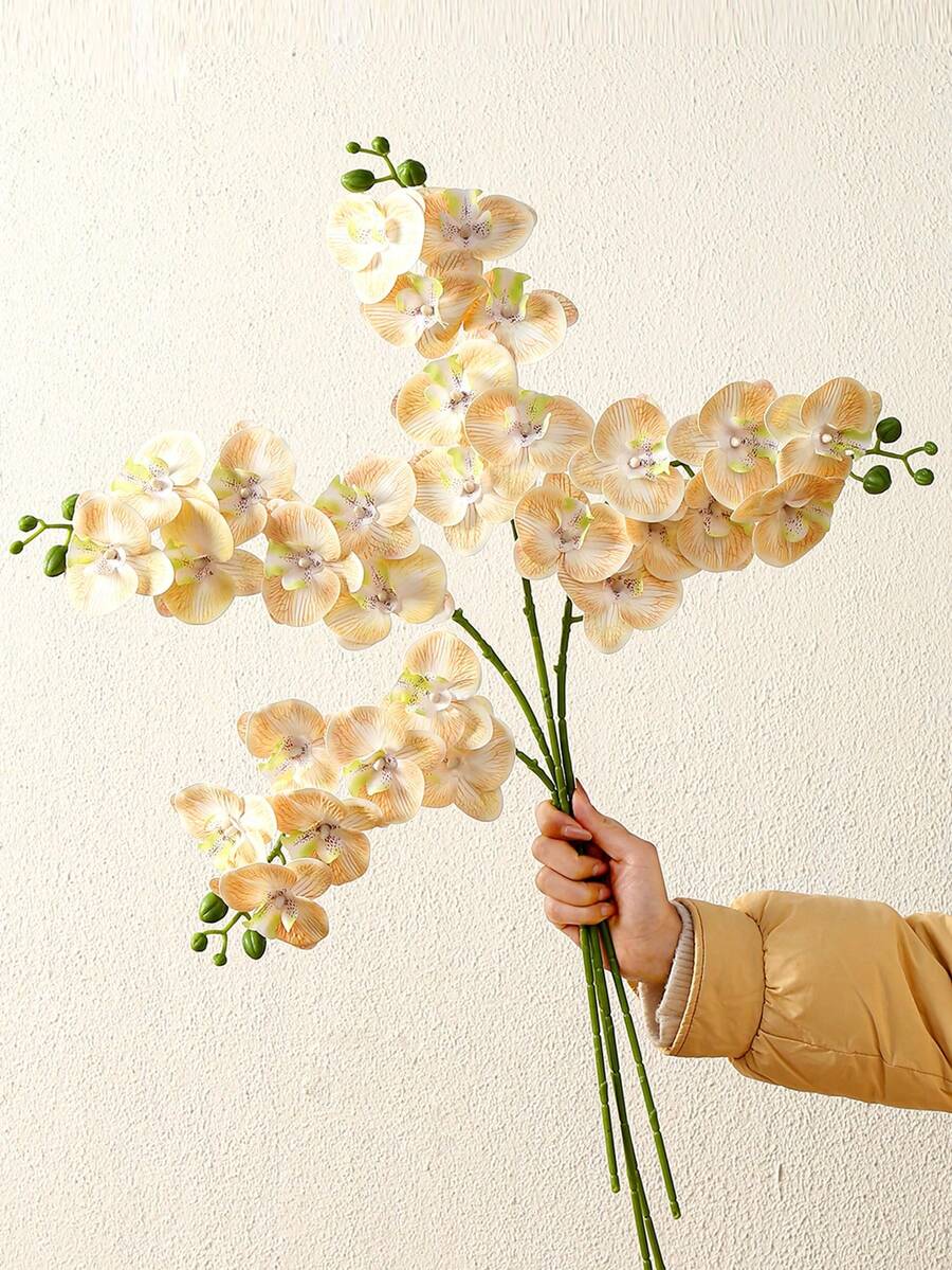 1 件仿真兰花，9 支逼真的大型蝴蝶兰花茎，经典风格仿真兰花插花，装饰性丝绸蝴蝶兰，适用于婚礼、情人节、母亲节、客厅家居装饰、酒店婚礼花艺装饰
