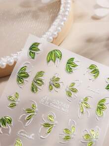 2pcs 5D Shining Green Camellia Nail Stickers Relief Flowers Leaf Plant Nail Art Decorations High-Quality Waterproof Self-Adhesive Stickers DIY Nail Salon Supplies - Multicolor - View 9