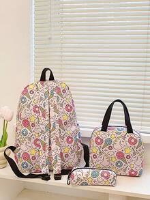 3 Peças Conjunto de Mochila Fashionable Preppy Sorvete/Unicórnio, Mochila e Bolsa Térmica e Estojo de Lápis, com Compartimento para Laptop, Alça Ajustável e Vários Bolsos, Conjunto de Mochila Escolar Multifuncional de Alta Capacidade, Ideia para Meninas/Estudantes Universitários/Graduados para Uso Diário/Férias/Viagem/Volta às Aulas - Rosa chiclete - Visão 10