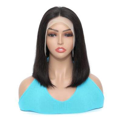 直发波波头假发，真人发丝，13x4高清蕾丝闭合假发，中分，自然色，无胶假发，预先拔毛，预先剪裁