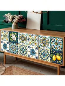 30pcs Lemon & Floral Ceramic Tile Stickers - 10x10cm Waterproof PVC Self-Adhesive Wall Stickers With Vibrant Blue, Yellow, Green And White Patterns, Suitable For Bathroom, Kitchen And Toilet - Easy To Remove, No Power Needed, Bathroom Wall Stickers, Kitchen Decor, Vivid Design, Oil-Proof Material - one-size - View 6