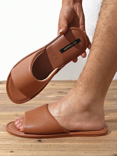 Pantuflas de cuero para hombres - Pantuflas casuales marrones con suelas acolchadas y cómodas, adecuadas para el hogar y la relajación en interiores