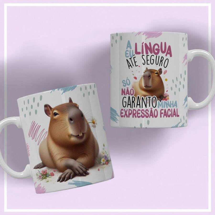 Caneca de Porcelana Personalizada 325ml Capivara Debochada - A Linguia Até Seguro, Mais a Cara - Multicolorido - Visão 1