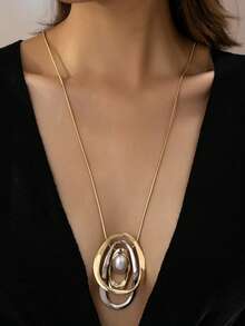 1pc Elegant Fashion Personalized Sophisticated High-End Oval Necklace, Chic & Refined, Suitable For Women's Daily Wear - Gold - View 6