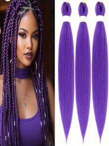 24 Inch 1 Pack & 3 Pack Ombre Purple, Black, Ombre Brown Long Braiding Hair, Suitable For Twist Or Box Braids, Yaki Texture Heat Styled Synthetic Braiding Hair Extensions - Multicolor - View 10