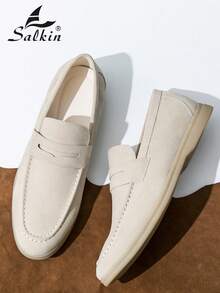 [Salkin]复古设计师男士便鞋，平价奢华，适合现代生活。麂皮柔软舒适，莫卡辛风格，优雅绅士社交皮鞋，简约商务正装鞋，男士日常办公派对婚礼鞋，情侣约会，浪漫晚餐，节日礼物，休闲鞋，返校学生鞋，学院风日常通勤鞋，建议选择大一码。 - 米色 - 查看 8